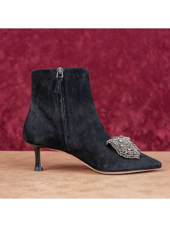 Tory Burch Women Crystal embellishment Bow Black Suede Ankle Boots sz 6.5 - Picture 9 of 9